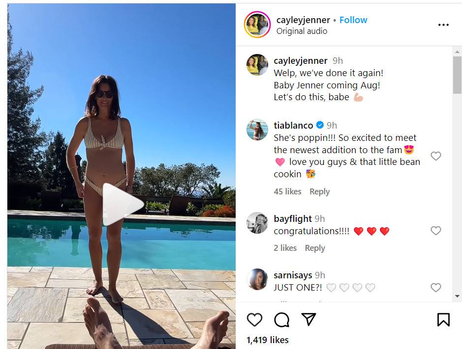 Cayley Jenner's Pregnancy was announced in an IG reel and Comments